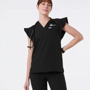 Figs Caribbean Blue Women's Nurse Natal Flutter Sleeve Scrub Top - Size L